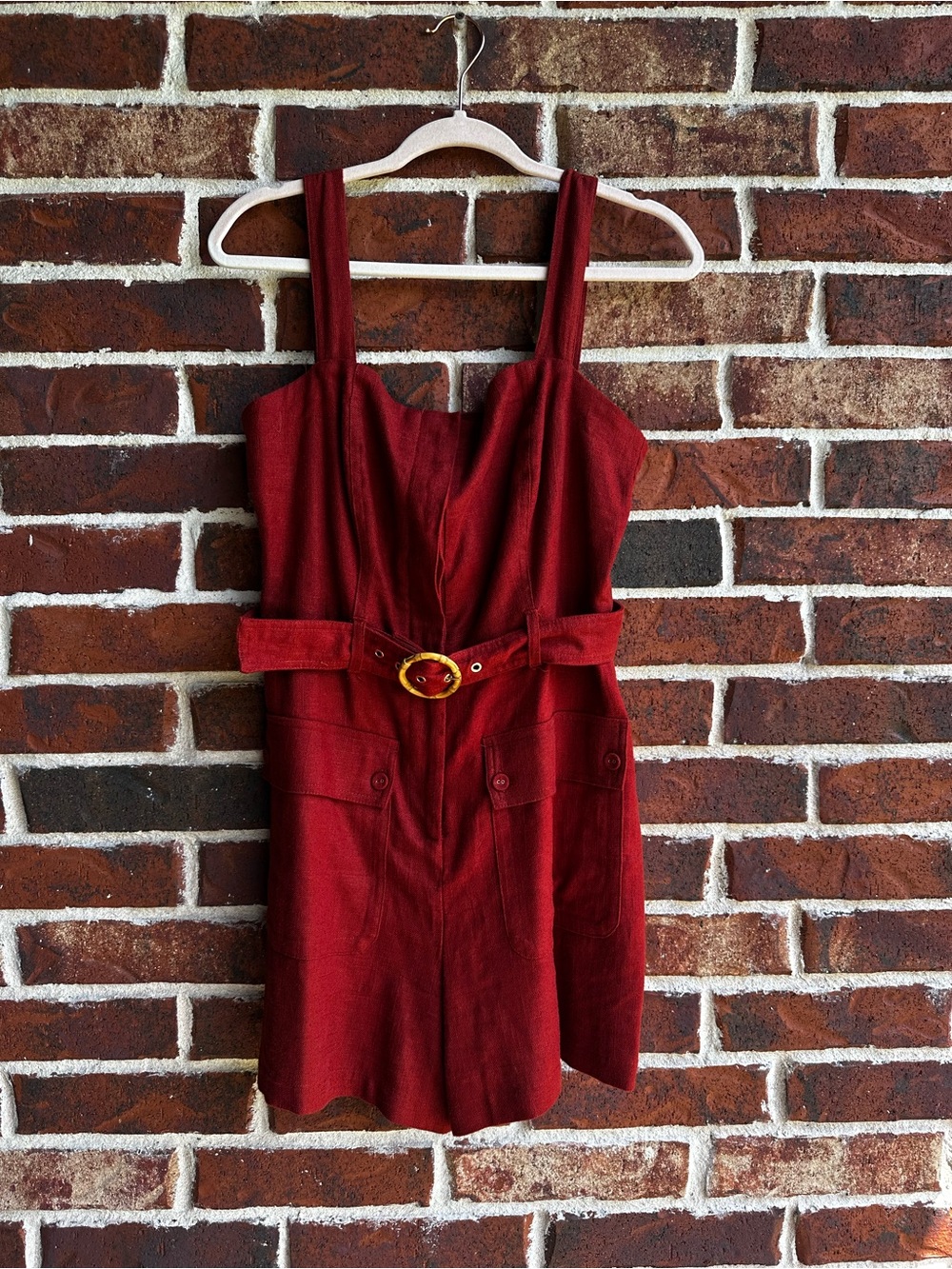 Women’s Red Belted Sleeveless Jumpsuit